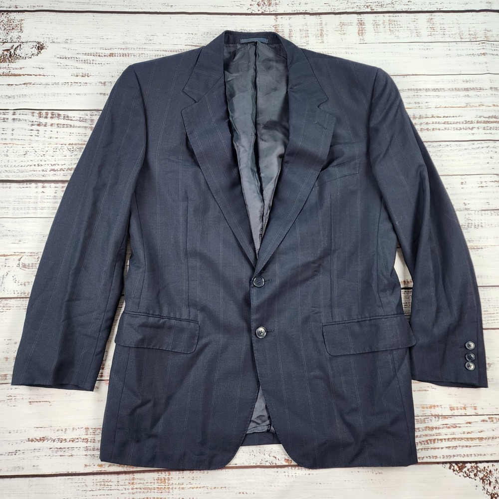 Ermenegildo Zegna Mens 42R Navy Pinstripe Wool Blend Blazer Sport Coat